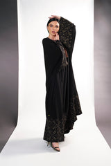 BLACK EMBRODERED OPEN BISHT ABAYA