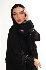 BLACK CRYSTALIZED CREPE OPEN ABAYA