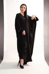 BLACK CRYSTALIZED CREPE OPEN ABAYA