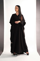 BLACK CRYSTALIZED CREPE OPEN ABAYA