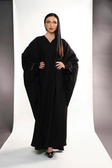 BLACK CRYSTALIZED CREPE OPEN ABAYA