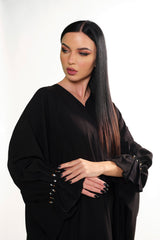 BLACK CRYSTALIZED CREPE OPEN ABAYA