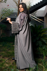 GREY EMBROIDERED CREPE BISHT OPEN ABAYA