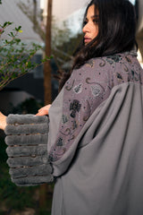 GREY EMBROIDERED CREPE BISHT OPEN ABAYA