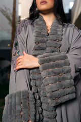 GREY EMBROIDERED CREPE BISHT OPEN ABAYA