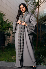 GREY EMBROIDERED CREPE BISHT OPEN ABAYA
