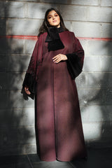MAROON JACQUARD EMBROIDERED OPEN ABAYA