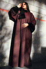 MAROON JACQUARD EMBROIDERED OPEN ABAYA