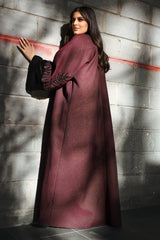 MAROON JACQUARD EMBROIDERED OPEN ABAYA