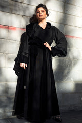 BLACK KIMONO COLLAR SOALON OPEN ABAYA