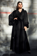 BLACK KIMONO COLLAR SOALON OPEN ABAYA