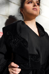 BLACK KIMONO COLLAR SOALON OPEN ABAYA