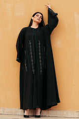 BLACK SOALON EMBRODERY DOUBLE CLOSH OPEN ABAYA