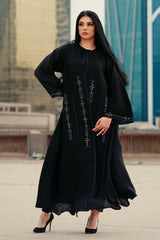 BLACK SOALON EMBRODERY DOUBLE CLOSH OPEN ABAYA