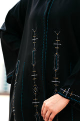 BLACK SOALON EMBRODERY DOUBLE CLOSH OPEN ABAYA