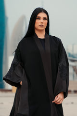 BLACK SOALON DOUBLE CLOSH WITH POCKET OPEN ABAYA