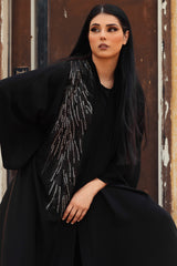 BLACK SOALON EMBRODERY DOUBLE CLOSH OPEN ABAYA