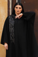 BLACK SOALON EMBRODERY DOUBLE CLOSH OPEN ABAYA