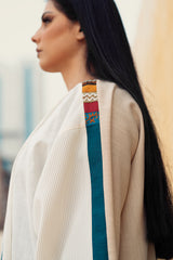 CREAM JACQUARD TRIBLE CLOASH OPEN ABAYA