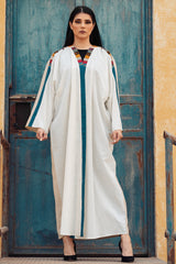 CREAM JACQUARD TRIBLE CLOASH OPEN ABAYA