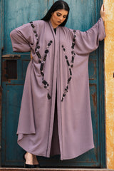 POWDE PINK CRUSH CREPE FRASHA STANDERED OPEN ABAYA