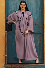 POWDE PINK CRUSH CREPE FRASHA STANDERED OPEN ABAYA