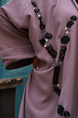 POWDE PINK CRUSH CREPE FRASHA STANDERED OPEN ABAYA