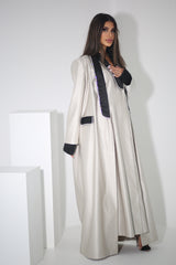 BEIGE CRYSTALIZED BLAZER SATIN ABAYA