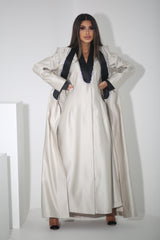 BEIGE CRYSTALIZED BLAZER SATIN ABAYA