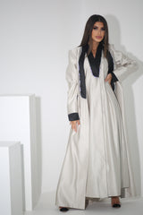 BEIGE CRYSTALIZED BLAZER SATIN ABAYA