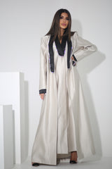 BEIGE CRYSTALIZED BLAZER SATIN ABAYA