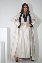 BEIGE CRYSTALIZED BLAZER SATIN ABAYA