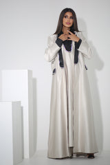 BEIGE CRYSTALIZED BLAZER SATIN ABAYA