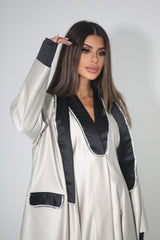 BEIGE CRYSTALIZED BLAZER SATIN ABAYA