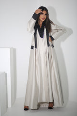 BEIGE CRYSTALIZED BLAZER SATIN ABAYA