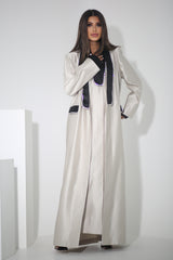 BEIGE CRYSTALIZED BLAZER SATIN ABAYA