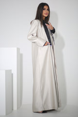 BEIGE CRYSTALIZED BLAZER SATIN ABAYA