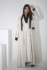 BEIGE CRYSTALIZED BLAZER SATIN ABAYA
