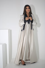 BEIGE CRYSTALIZED BLAZER SATIN ABAYA