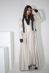 BEIGE CRYSTALIZED BLAZER SATIN ABAYA