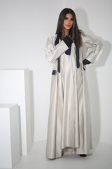 BEIGE CRYSTALIZED BLAZER SATIN ABAYA