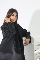 BLACK TOP STITCHED SATIN BLAZER ABAYA