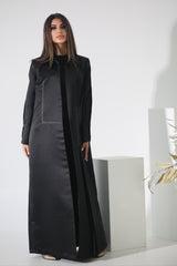 BLACK TOP STITCHED SATIN BLAZER ABAYA