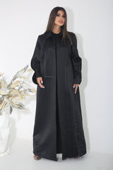 BLACK TOP STITCHED SATIN BLAZER ABAYA