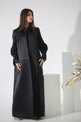 BLACK TOP STITCHED SATIN BLAZER ABAYA
