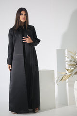 BLACK TOP STITCHED SATIN BLAZER ABAYA
