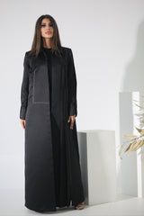 BLACK TOP STITCHED SATIN BLAZER ABAYA