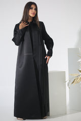 BLACK TOP STITCHED SATIN BLAZER ABAYA