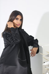 BLACK TOP STITCHED SATIN BLAZER ABAYA