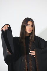 BLACK CRYSTALIZED CHINESE OPEN ABAYA